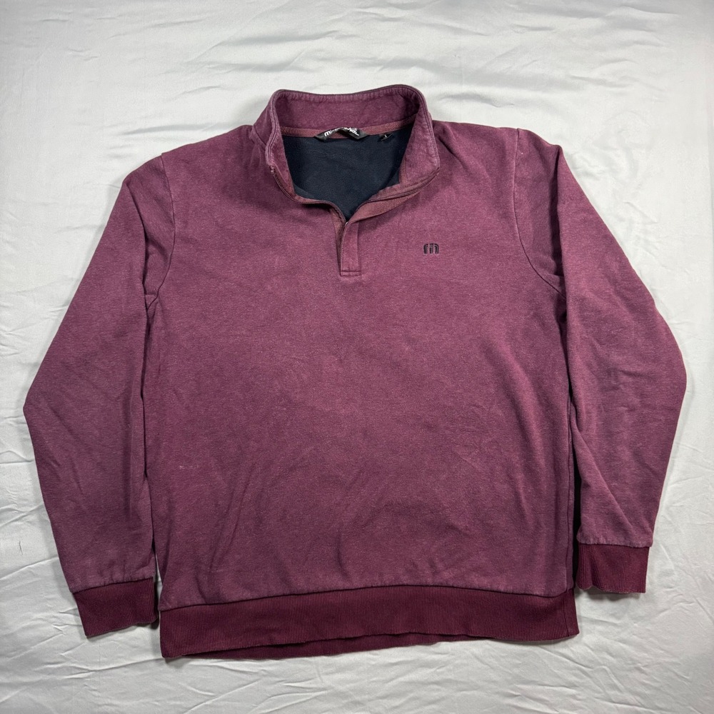 Travis Mathew Cloud Quarter Zip Pullover Sweater Mens L Burgundy Heather Preppy